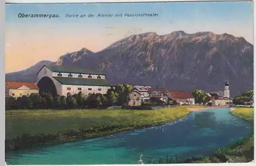 (37465) AK Oberammergau, Partie a.d. Ammer m. Passionstheater, 1922