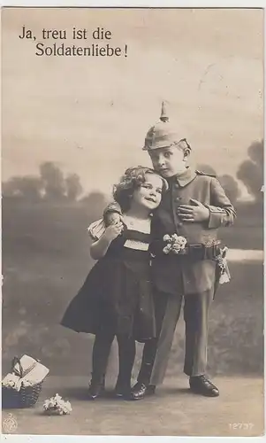 (37434) Foto AK -Ja treu ist die Soldatenliebe-, Kinder , Feldpost 1916