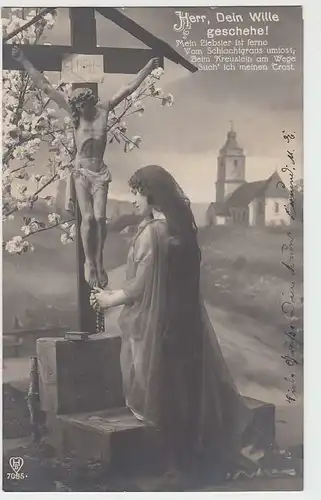 (37421) Foto AK Frau am Kreuze Jesu -Herr, Dein Wille geschehe!- 1916
