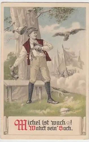 (37399) AK Rote-Kreuz-Karte -Michel ist wach, Wahrt sein Sach-, 1914