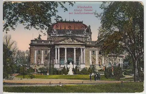 (37220) AK Wiesbaden, Königl. Theater m. Schillerdenkmal, vor 1945