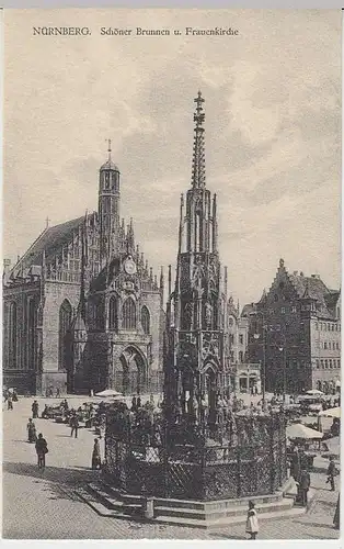 (36977) AK Nürnberg, Schöner Brunnen u. Frauenkirche, 1914