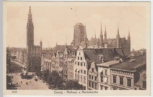 (36891) AK Danzig, Gdansk, Rathaus u. Marienkirche, vor 1945