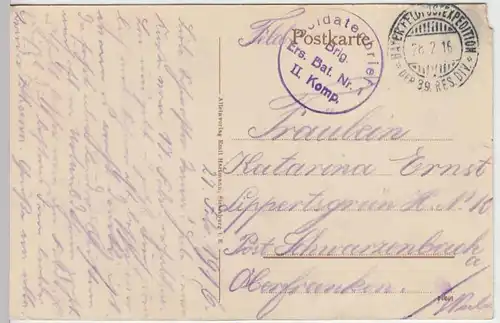 (36590) AK Provencheres, Straße m. Kirche, Feldpost 1916