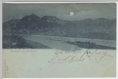 (36131) AK Gruss vom Rhein, Drachenfels v. Rolandbogen, Mondschein