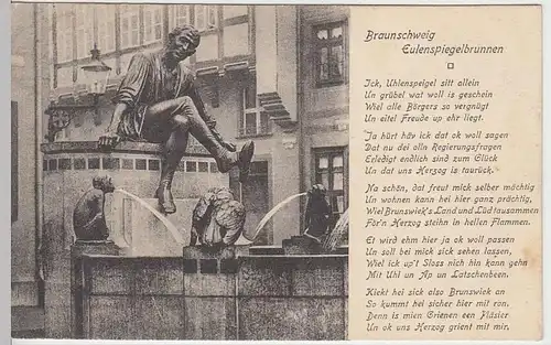 (36006) AK Braunschweig, Eulenspiegelbrunnen, mit Spruch, vor 1945
