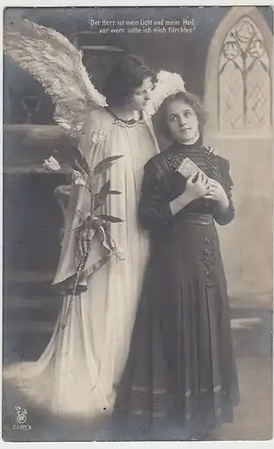 (35943) Foto AK Konfirmation, junge Dame mit Engel, 1909