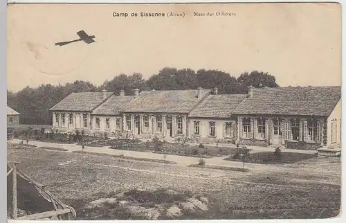 (35697) AK Camp de Sissonne (Aisne), Offiziersmesse, Flugzeug, 1914