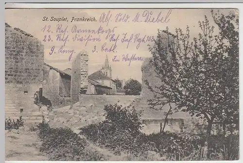 (35685) AK St. Souplet (F), zerstörtes Gebäude, 1.WK, Feldpost 1915