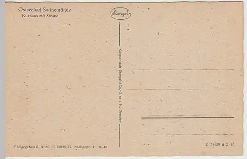 (35509) AK Ostseebad Swinemünde, Swinoujscie, Kurhaus m. Strand