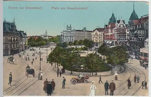 (30483) AK Gruss aus Düsseldorf, Platz am Hauptbahnhof, 1910er