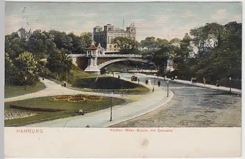 (30358) AK Hamburg, Kersten-Miles-Brücke mit Seewarte, 1915