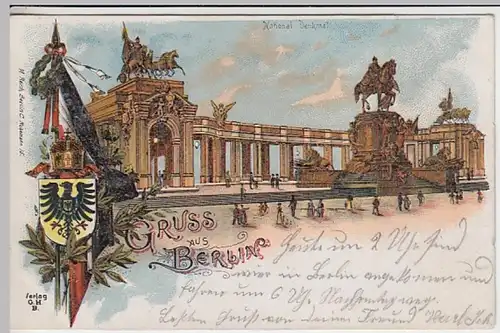 (30300) AK Gruss aus Berlin, National-Denkmal, Litho 1903