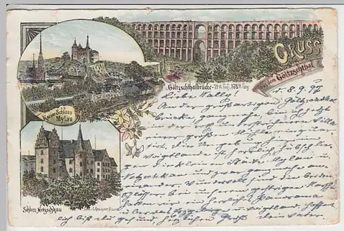 (30233) AK Gruss aus dem Göltzschthal, Netzschkau, Brücke, 1897
