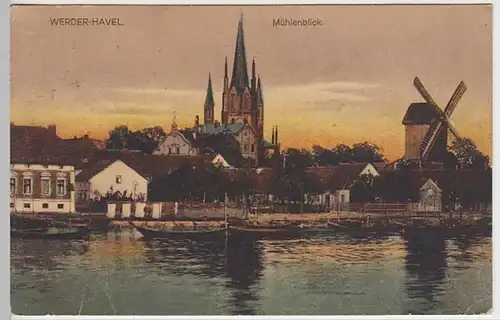(30155) AK Werder (Havel), Heilig-Geist-Kirche, Bockwindmühle, vor 1945