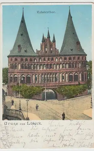 (30130) AK Gruss aus Lübeck, Holstenthor, 1903