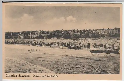 (30084) AK Ostseebad Zinnowitz, Strand mit Kurhotels, vor 1945