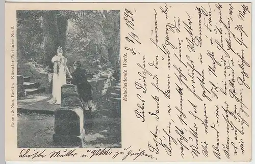 (35172) Künstler AK "Entscheidende Worte", Liebespaar im Park, 1898
