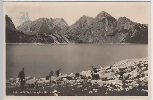(35066) Foto AK Lünersee m. Douglasshütte, Schafherde, 1929