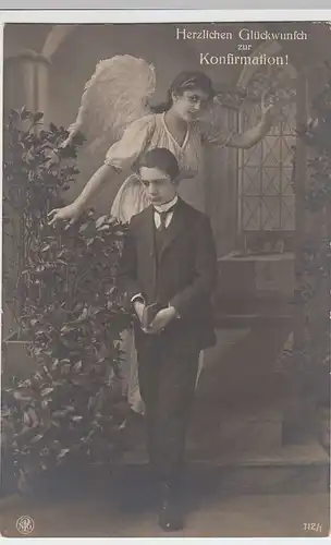 (34822) Foto AK Konfirmation, Junge mit Engel, 1922