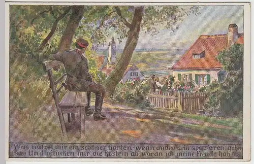 (34820) Künstler AK Paul Hey: "Was nützt mir ein schöner Garten", 1914-18