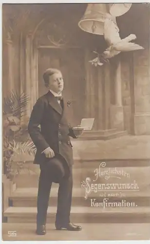 (34793) Foto AK Konfirmation, Segenswunsch, Junge mit Taube, 1922