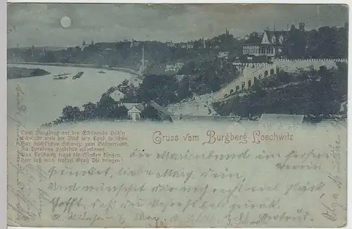 (34637) AK Gruß vom Burgberg Loschwitz, Mondschein-AK, 1898