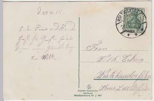 (34595) AK Gruss aus Westfalen, Land d. Pumpernickel u. Schinken, 1915