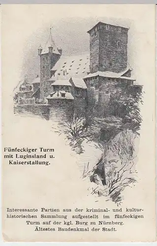 (34593) AK Nürnberg, Burg, Fünfeckiger Turm, Luginsland, vor 1945