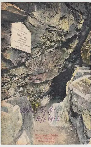 (34579) AK Prinzenhöhle, Erzgeb., Höhleneingang, 1913