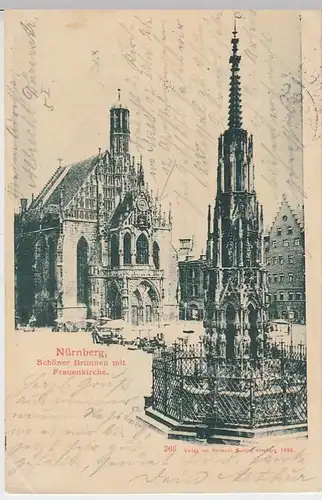 (34525) AK Nürnberg, Schöner Brunnen m. Frauenkirche, 1900