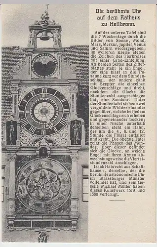 (34510) AK Heilbronn, Rathausuhr, mit Erklärung, 1909
