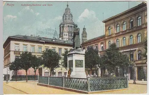 (34495) AK Mainz, Gutenberg-Denkmal u. Dom, 1913