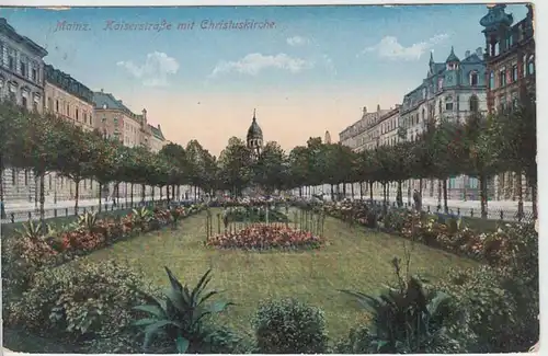 (34215) AK Mainz, Kaiserstraße m. Christuskirche, Feldpost 1915