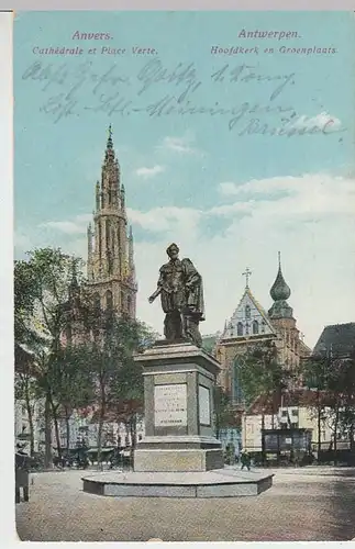 (34213) AK Antwerpen, Anvers, Groenplaats, Rubens-Denkmal, Feldpost 1916