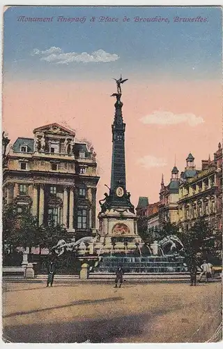 (34165) AK Brüssel, Bruxelles, Monument Anspach, Feldpost 1917