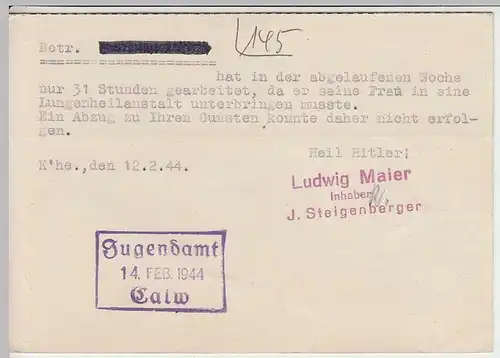 (33894) Postkarte DR 1944 v. Spedition Ludwig Mayer, Karlsruhe