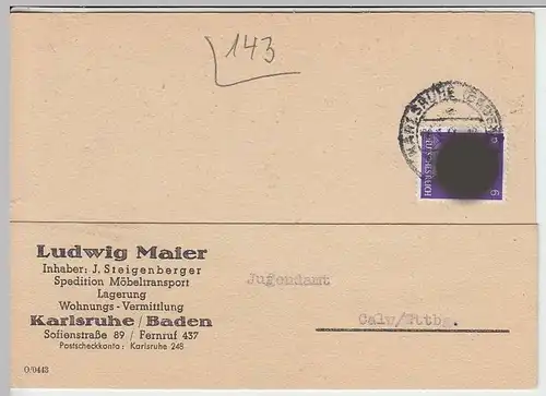 (33892) Postkarte DR 1944 v. Spedition Ludwig Mayer, Karlsruhe