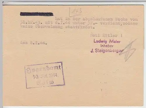 (33892) Postkarte DR 1944 v. Spedition Ludwig Mayer, Karlsruhe
