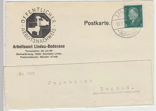 (33883) Postkarte DR 1930 v. Arbeitsamt Lindau Bodensee
