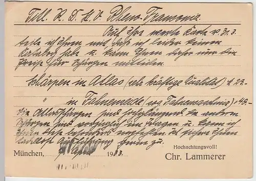 (33875) Postkarte DR 1933 v. Mützen-Fabrik Chr. Lammerer, München
