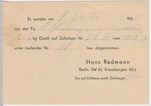 (33871) Postkarte DR 1937 von Tankstelle Hans Redmann Berlin