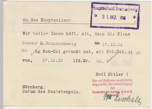 (33863) Postkarte DR 1934 Deutschherrn-Garage G.m.b.H.