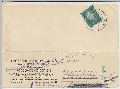 (33862) Postkarte DR 1930 Dyckerhoff & Widmann AG an Jugendamt Neuenbürg