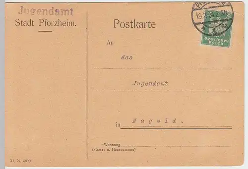 (33852) Postkarte DR 1924 Jugendamt Pforzheim an Jugendamt Nagold