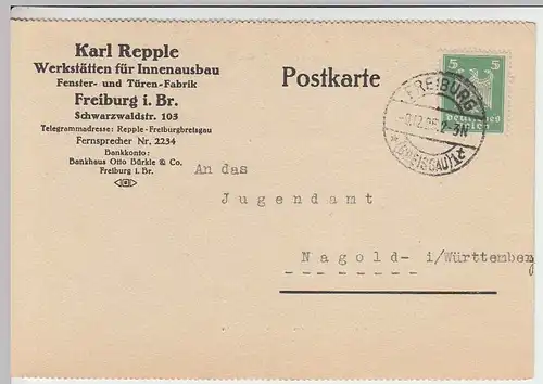 (33839) Postkarte DR 1925 Karl Repple, Freiburg an Jugendamt Nagold