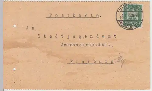 (33827) Postkarte DR 1925 Arbeitsamt Karlsruhe an Jugendamt Freiburg