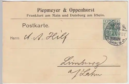 (33815) Postkarte DR 1911 v. Piepmeyer & Oppenhorst, Frankfurt