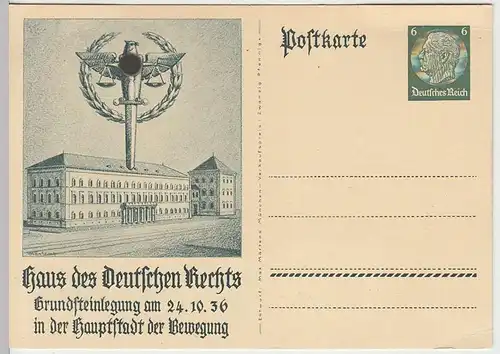 (33778) Motiv-Ganzsache DR Haus d. Deutschen Rechts, Grundsteinlegung 1936