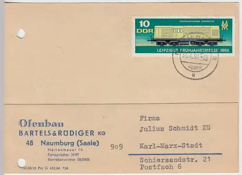 (33699) Postkarte DDR v. Ofenbau Bartels u. Rüdiger KG, Naumburg 1968